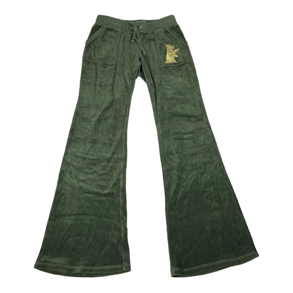 Juicy Couture Green Velour Track Pants Sweatpants Low Waist Flare Y2k 90s Small